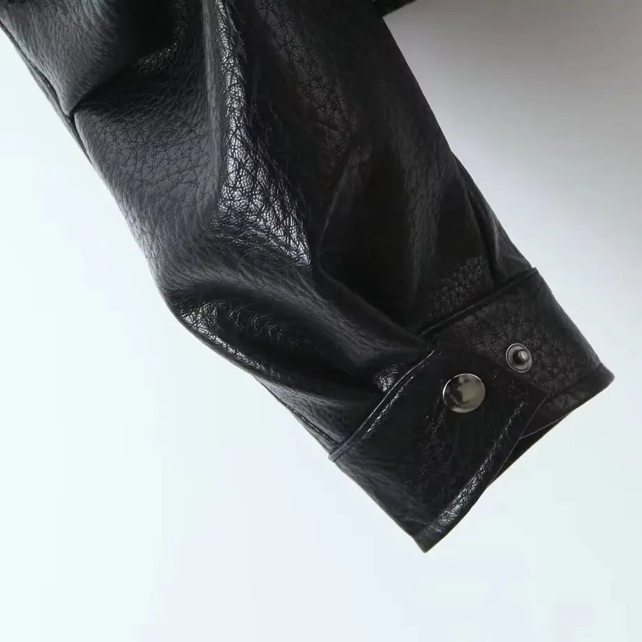 Veste oversize en simili cuir noir pour femme - vue de face - vue 6