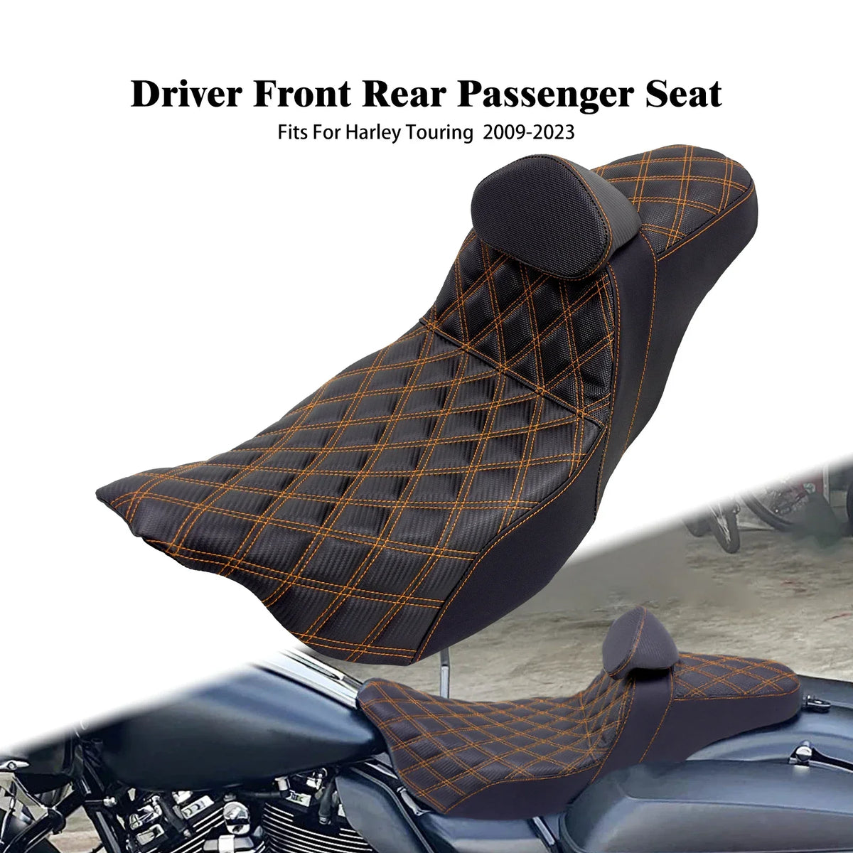 Selle biplace noire avec dossier pilote pour Harley-Davidson Road Glide - vue 9