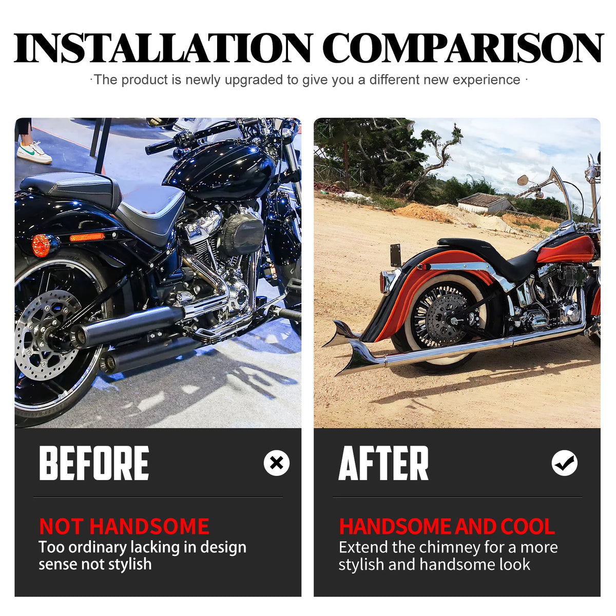 Système d'Échappement Double Chromé - Harley-Davidson Softail Breakout FXSB 2013-2016, Fat Boy FLSTF, Deluxe 2007-2017, Slim FXSTB – photo 3/6