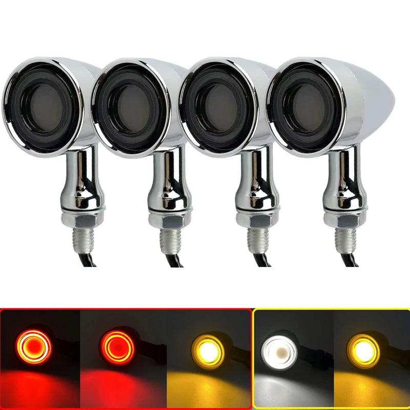 Clignotants LED universels avant/arrière type bullet avec veilleuse et feu stop moto - vue 10
