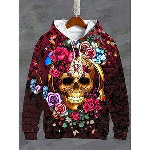 Sweat à Capuche Oversize Imprimé Tête de Mort 3D - vue 6