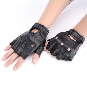 Gants moto sans doigts en cuir noir - vue - vue 5