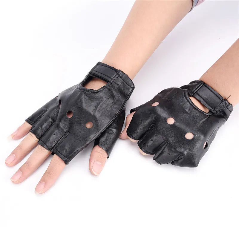 Gants moto sans doigts en cuir noir - vue - vue 5