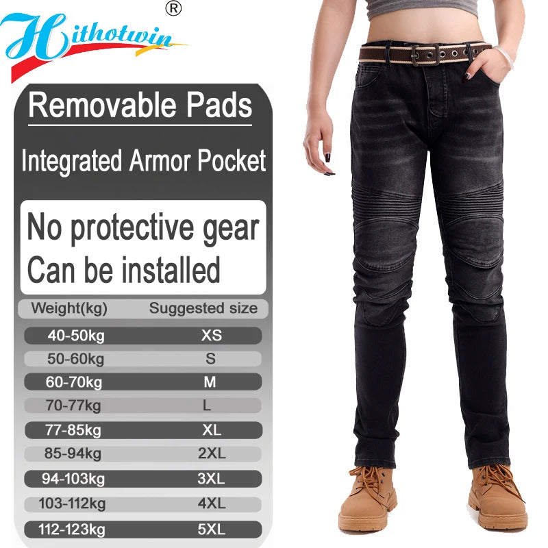 Jean moto femme bleu avec protections genoux et hanches - vue 8