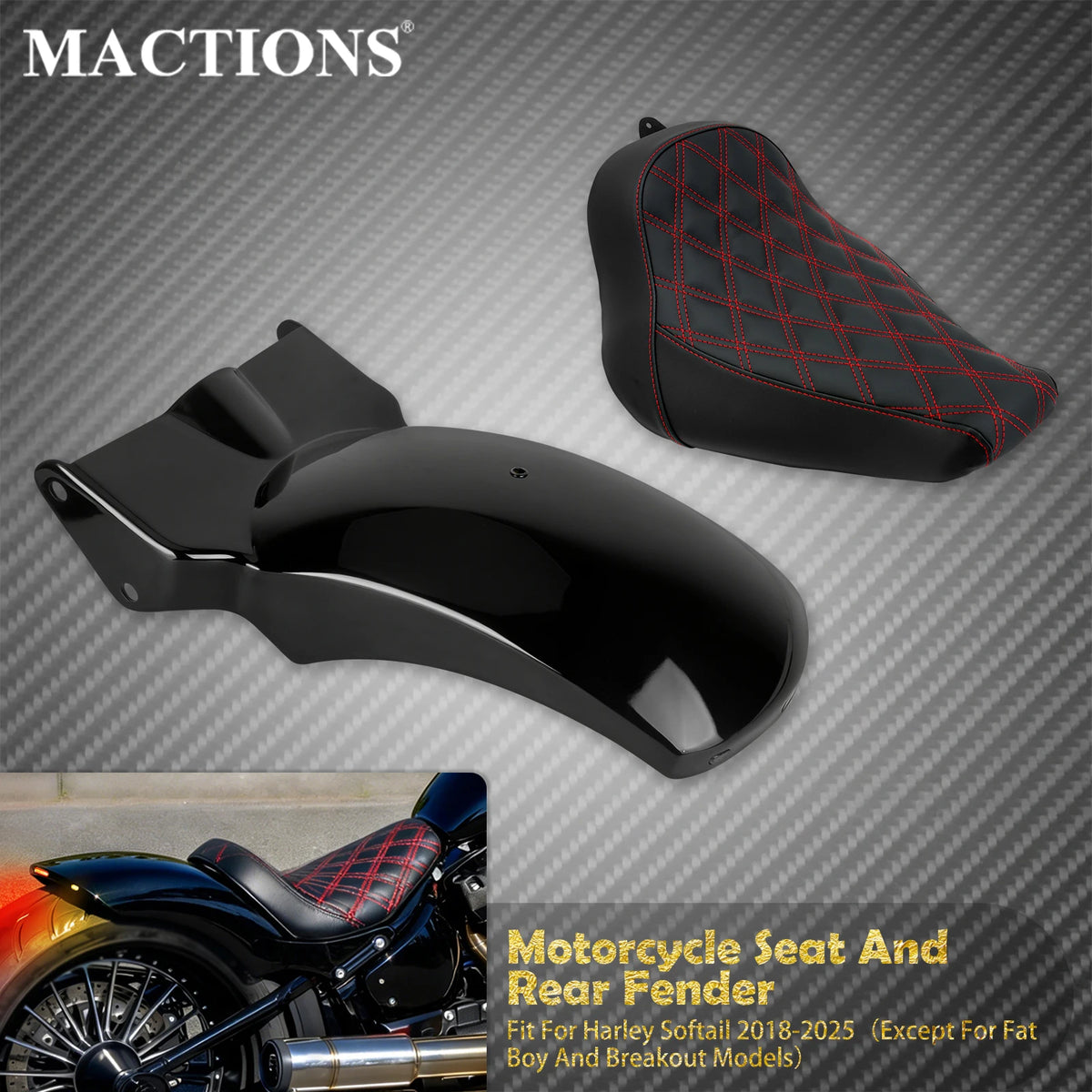 Selle Solo Conducteur avec Garde-Boue et Feu LED Intégré - Harley-Davidson Softail 2018-2025 – photo 1/10