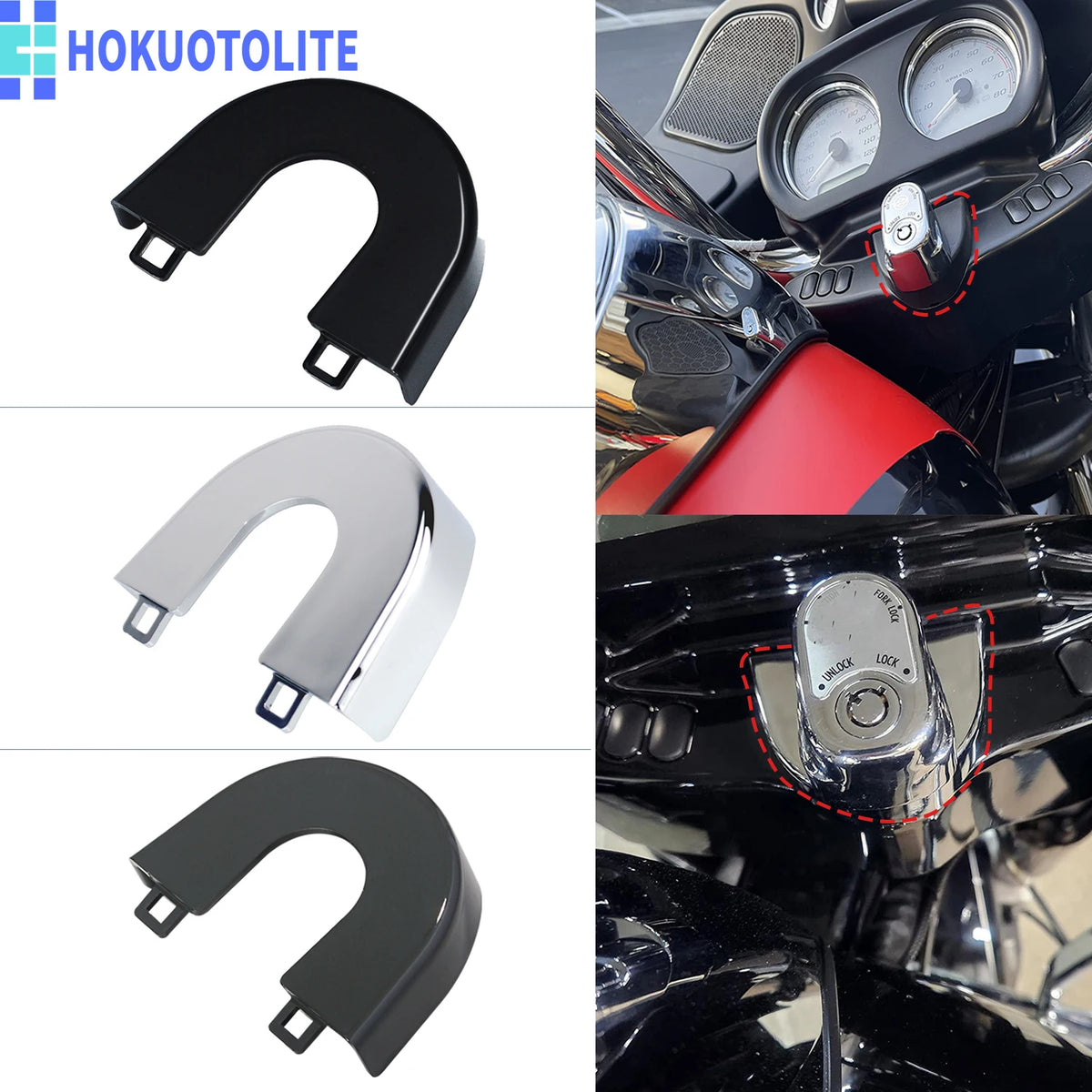 Cache de contacteur d'allumage chromé pour Harley Road Glide - vue 1