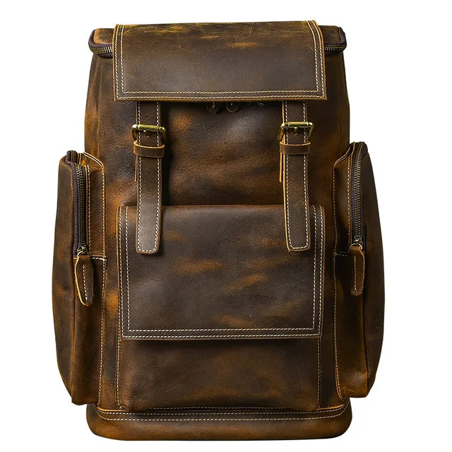 Sac à dos vintage en cuir noir véritable Crazy Horse - vue 8