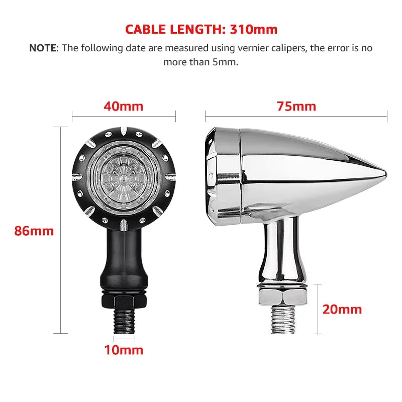 Clignotant LED chromé embout bullet pour moto chopper et cruiser - vue 2