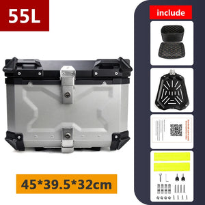 Top case moto en aluminium noir avec serrure, fixé sur un porte-bagages arrière - vue 25