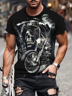 T-shirt Homme Moto Vintage Imprimé 3D Oversize Streetwear - vue 6