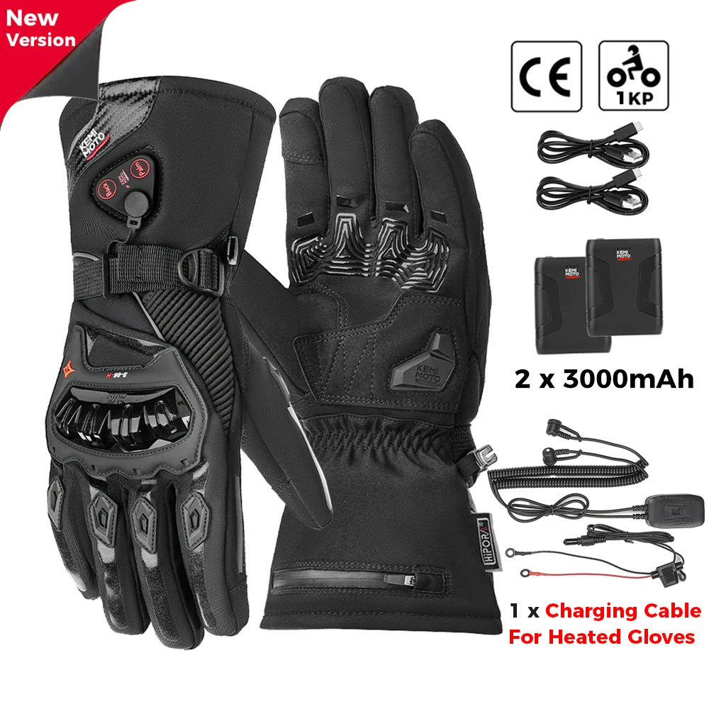 Gants moto chauffants noirs - vue sur main - vue 12