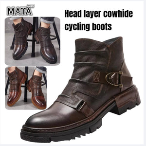Bottes cuir motard bout rond - vue 1