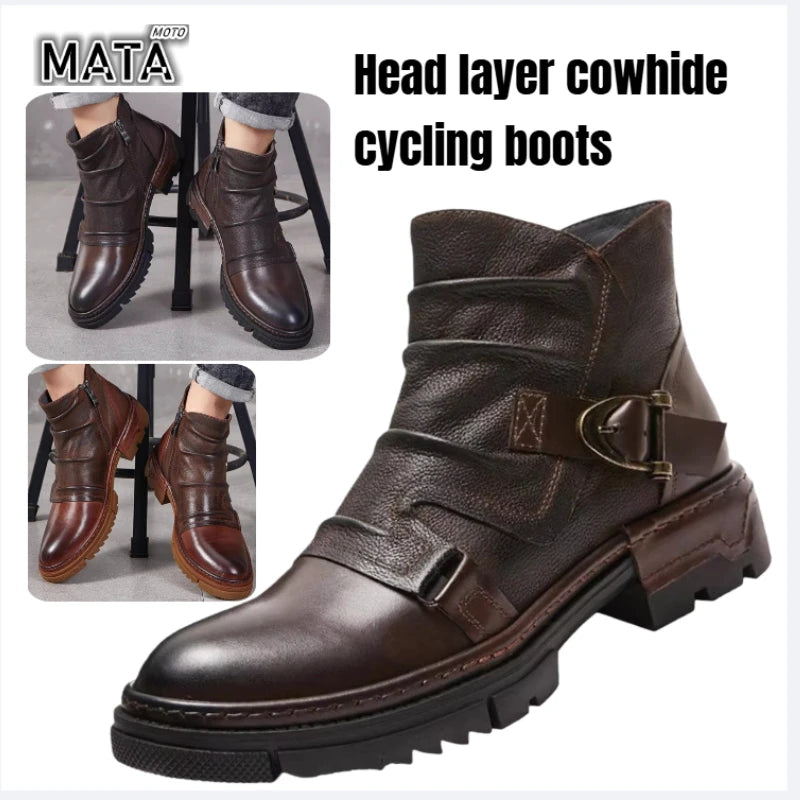 Bottes cuir motard bout rond - vue 1