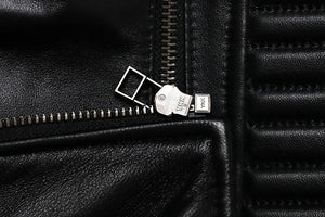 Veste en cuir d'agneau coupe slim - vue de face - vue 5