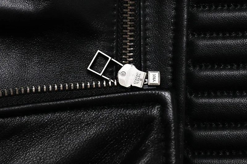 Veste en cuir d'agneau coupe slim - vue de face - vue 5