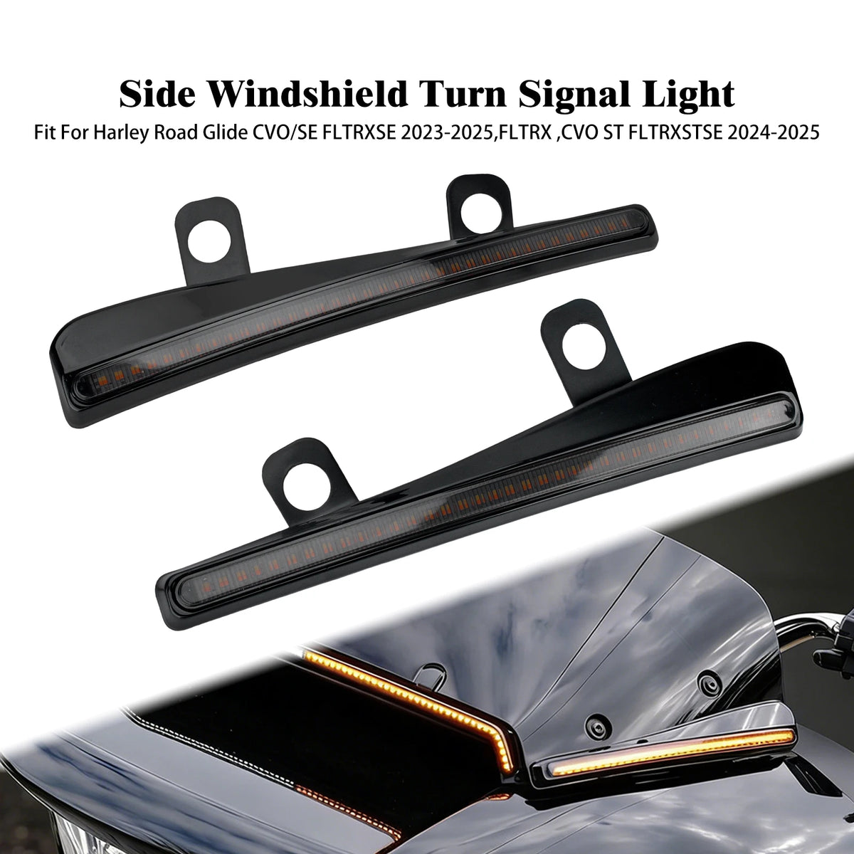 Clignotant LED latéral fixé au pare-brise d'une Harley-Davidson Road Glide - vue 1