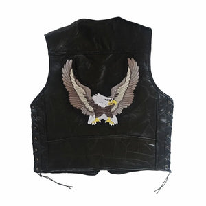 Gilet en cuir noir brodé sans manches, vue de face - vue 4