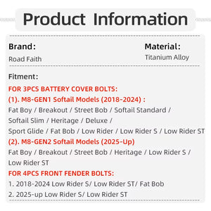 Boulons de Fourche Avant / Cache-Batterie en Titane - Harley-Davidson Softail M8 2018 et plus récent – photo 6/18