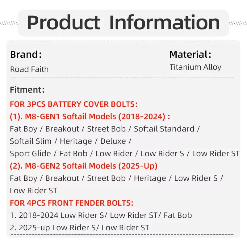 Boulons de Fourche Avant / Cache-Batterie en Titane - Harley-Davidson Softail M8 2018 et plus récent – photo 6/18
