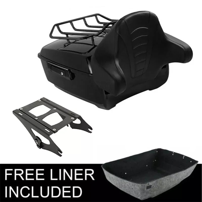 Malle top case noire avec dossier passager enveloppant sur une Harley-Davidson Touring - vue 7