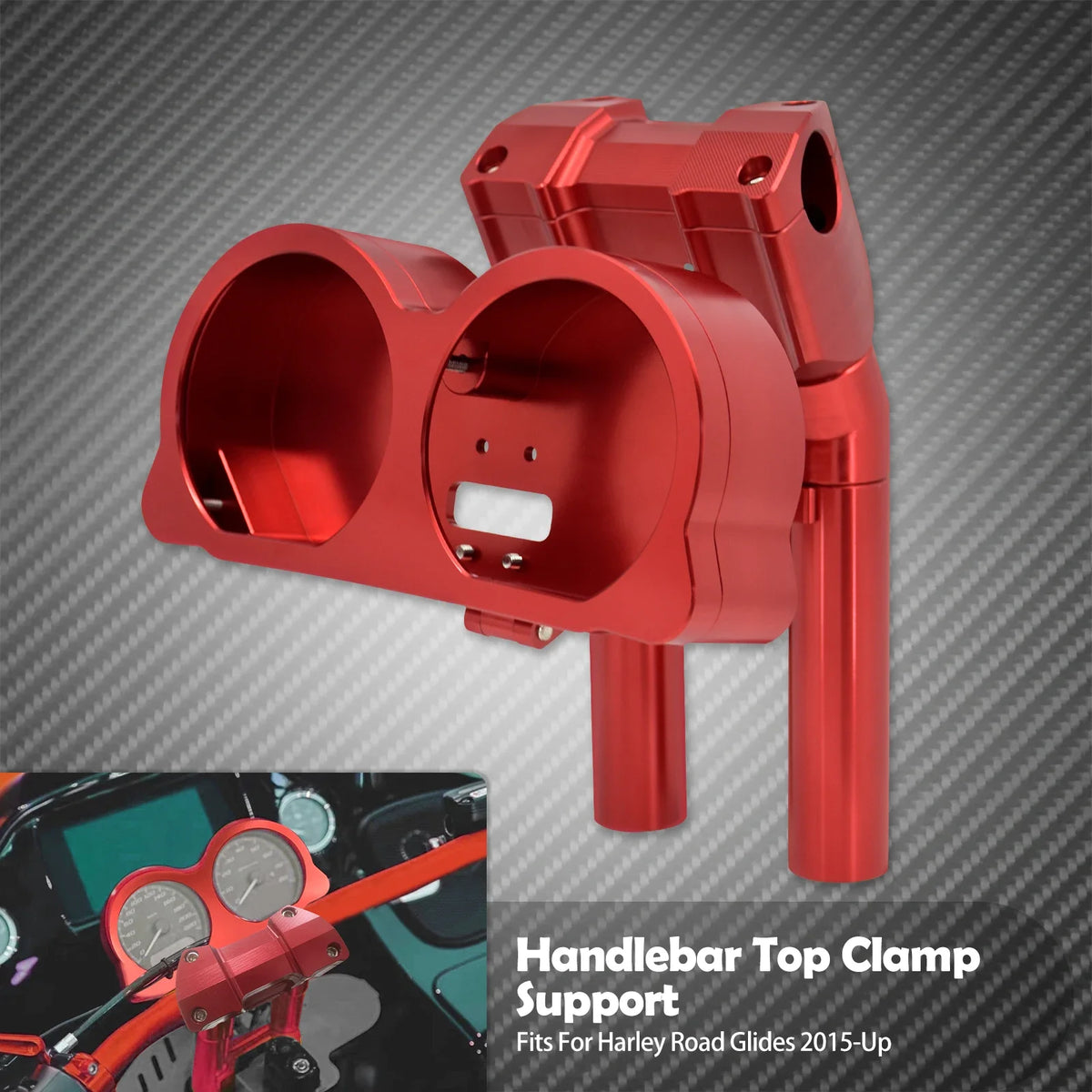 Support de Guidon Rouge avec Fixation Instruments - Harley-Davidson Touring Road Glide 2015-2023 – photo 7/8