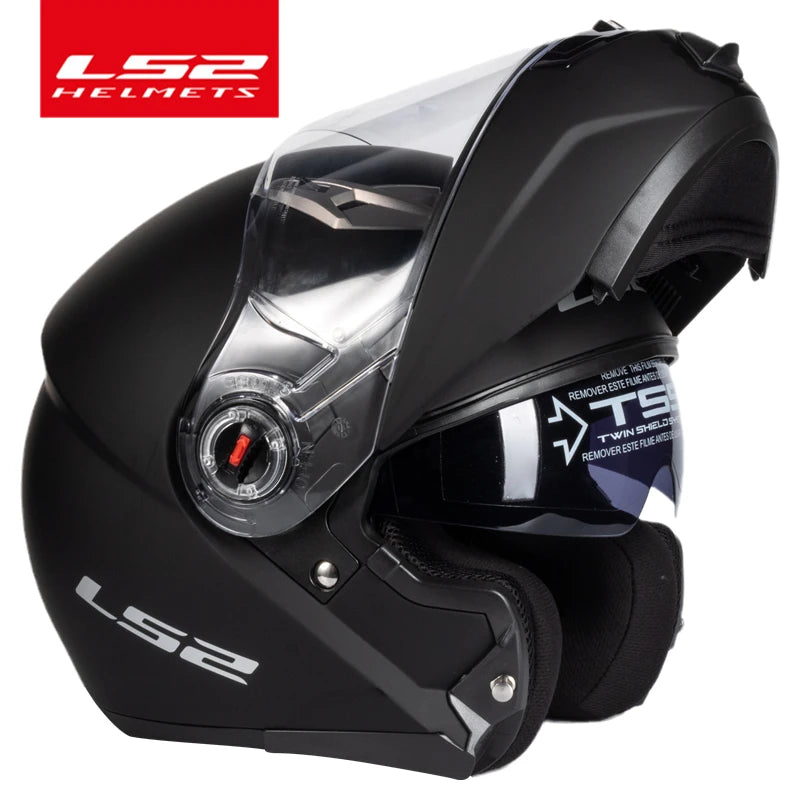 Casque moto modulable LS2 noir avec mentonnière relevée - vue de profil - vue 22