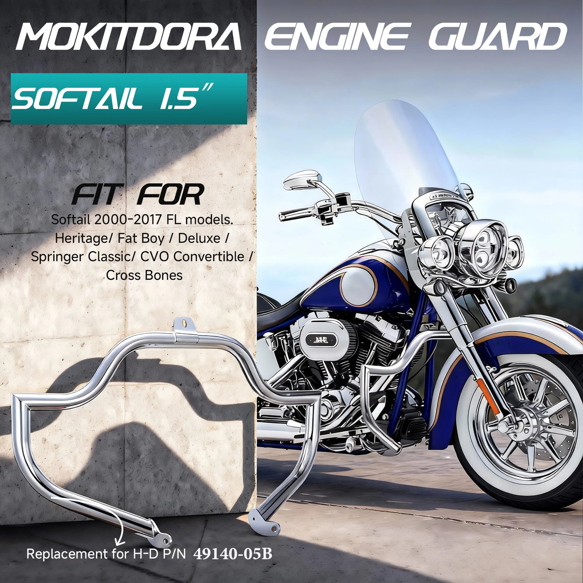 Barre de Protection Moteur 1.5" (Crash Bar) - Harley-Davidson Softail FL 2000-2017 – photo 2/6