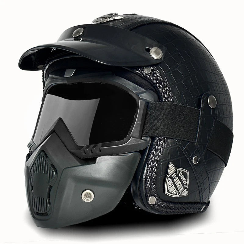 Casque Moto Vintage Ouvert en Cuir PU - Style Café Racer - vue 12