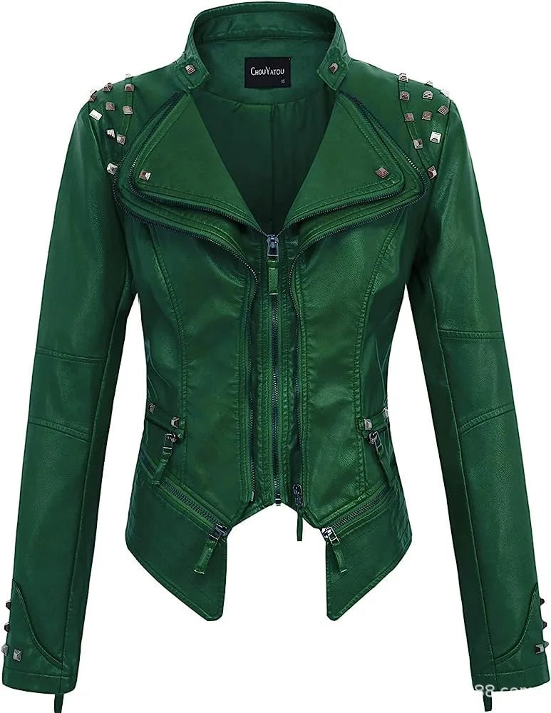 Blouson cuir femme style motarde - vue - vue 8