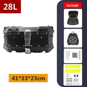 Top case moto en aluminium noir avec serrure, fixé sur un porte-bagages arrière - vue 11