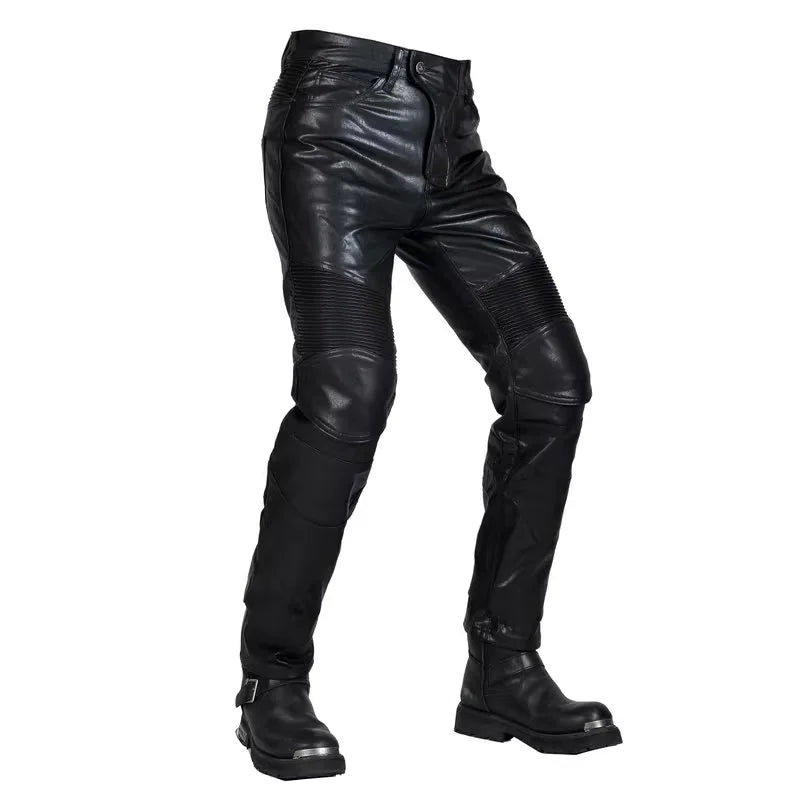 Pantalon Moto Cross Homme Cuir PU Protections CE Genoux Hanches - vue 2