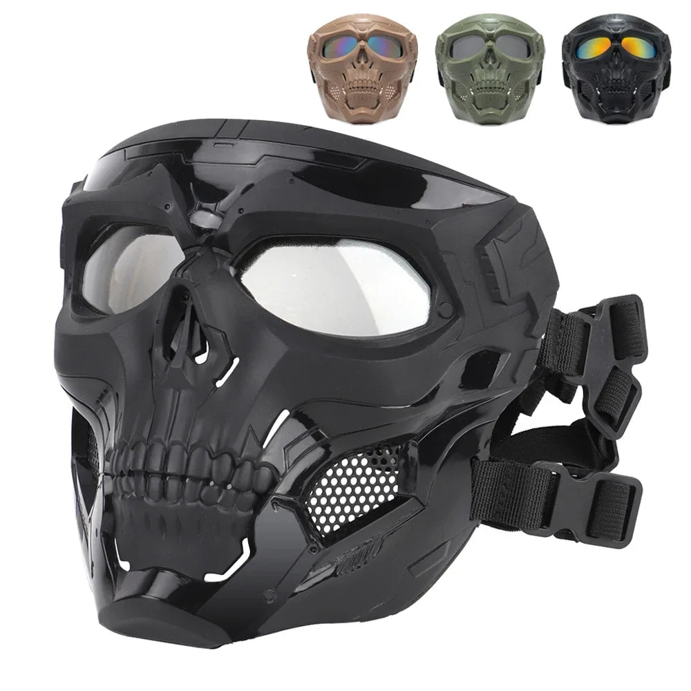 Masque facial tactique tête de mort avec lunettes de protection pour moto - vue 2