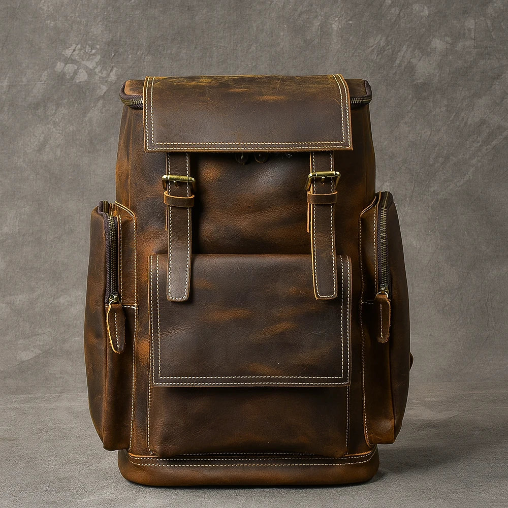 Sac à dos vintage en cuir noir véritable Crazy Horse - vue 3