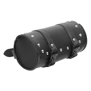 Sacoche de fourche en cuir noir imperméable fixée sur une moto - vue 2