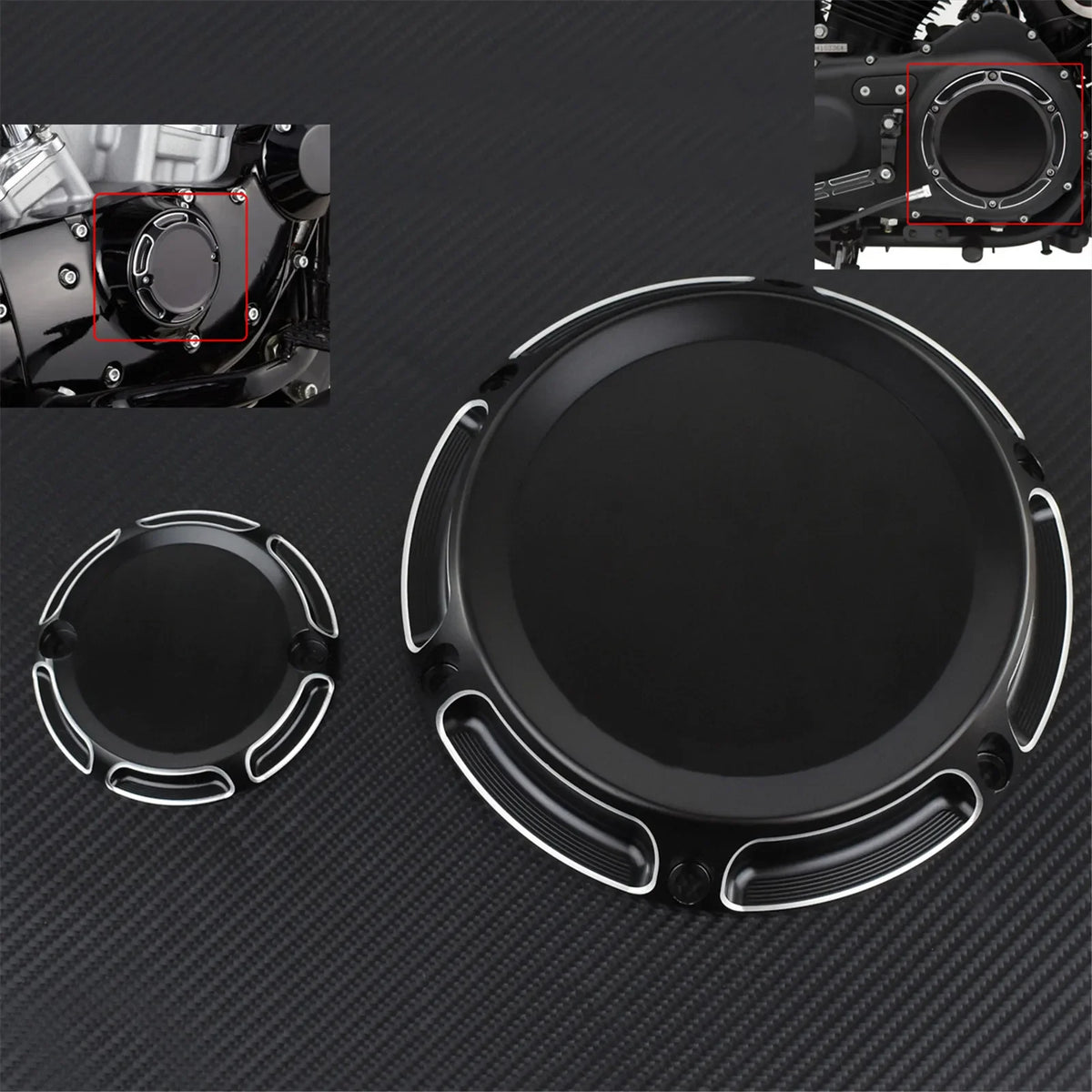 Cache derby, cache timer et cache d'inspection noirs pour Harley Sportster - vue 1