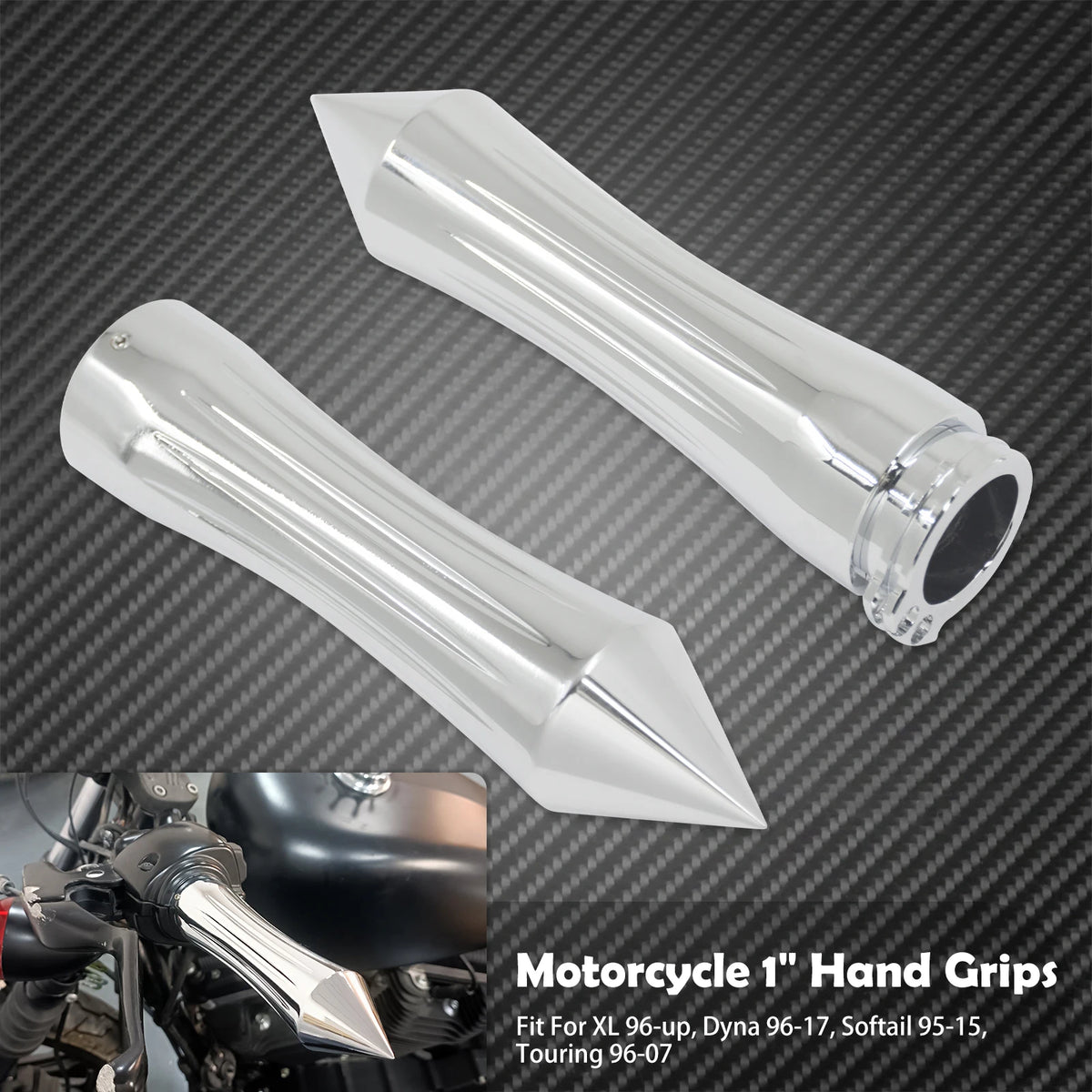 Poignées de guidon pointues 25mm (1 pouce), Chrome ou Noir - Harley-Davidson Sportster, Touring, Softail, Dyna, VRSC – photo 8/8