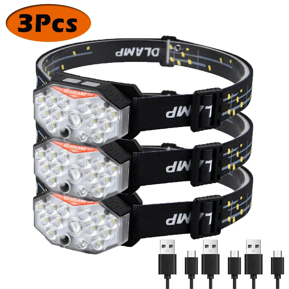 Lampe frontale LED 9 diodes, rechargeable USB, détecteur de mouvement – photo 9/15