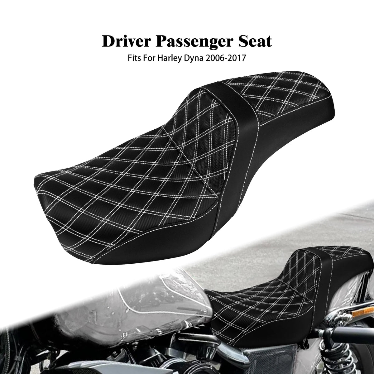 Selle biplace en cuir noir pour Harley-Davidson Dyna - vue 8