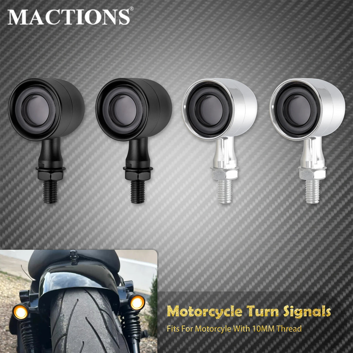 Clignotants LED mini format bullet filetage 10mm pour Harley-Davidson et motos custom – photo 1/8