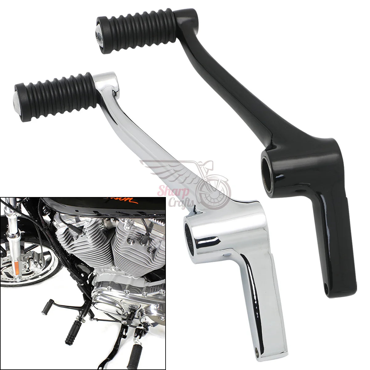 Commandes avancées talon-pointe avec pontet de sélecteur pour Harley-Davidson Sportster XL883, XL1200, Forty-Eight & Seventy-Two (2004-2022) – photo 1/7