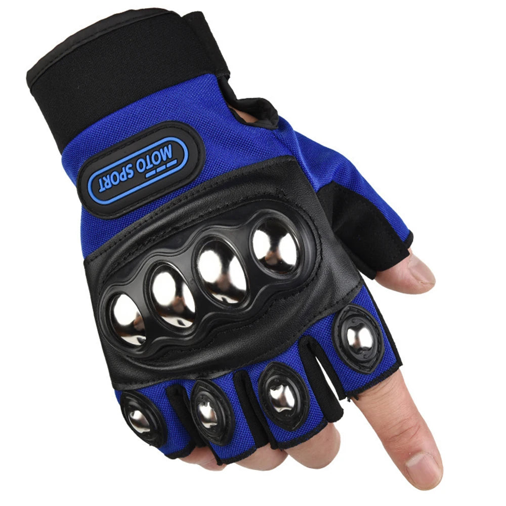 Gants moto mi-doigts noirs avec protection paume - vue de face - vue 7