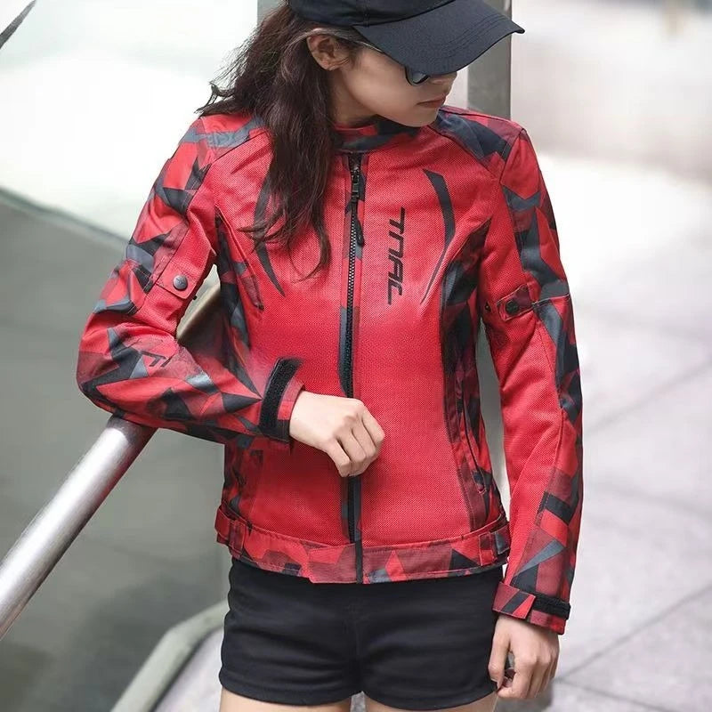 Blouson moto femme noir en tissu maillé - vue de face - vue 9