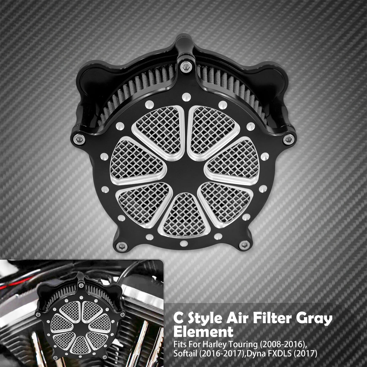 Filtre à Air CNC Aluminium (Turbine Air Cleaner) - Harley-Davidson Sportster, Dyna, Softail & Touring – photo 9/10
