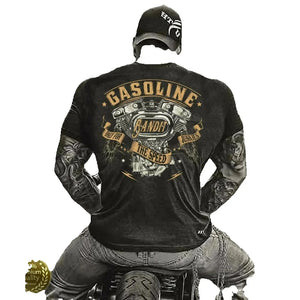T-shirt noir imprimé moteur V-twin chopper biker - vue 2