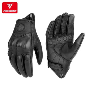 Gants de moto en cuir noir avec renforts - vue 3