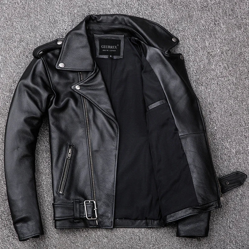 Blouson en cuir moto homme zip asymétrique - vue - vue 3