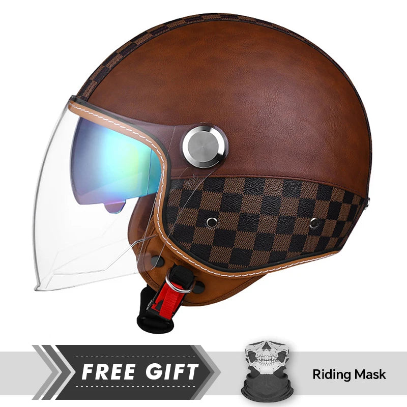 Casque moto jet 3/4 open face en cuir avec double visière - vue 16