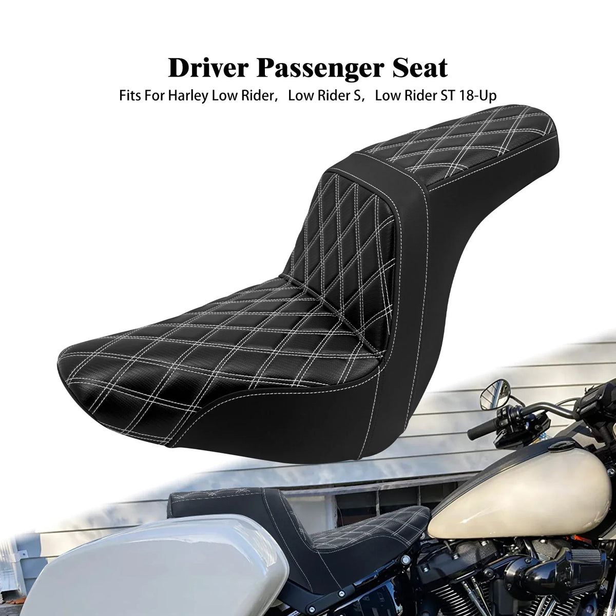 Selle biplace noire en cuir microfibre pour Harley-Davidson Softail - vue 9