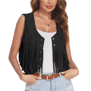 Gilet cowgirl femme franges et rivets - suédine ethnique - vue 8