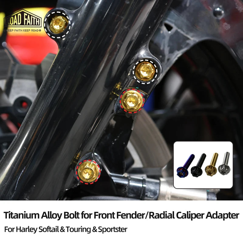 Kit de Boulons Titane Garde-boue Avant / Adaptateur d'Étrier Radial pour Harley Touring, Softail, Sportster – photo 1/14